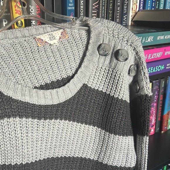 Pink Rose Gray and Black Striped Sweater - Picture 2 of 4